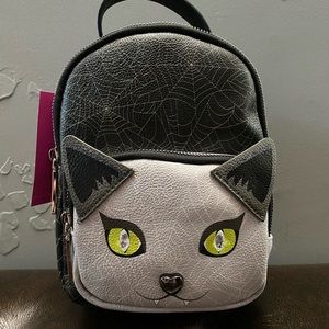 Betsey Johnson black cat, spiderweb mini backpack